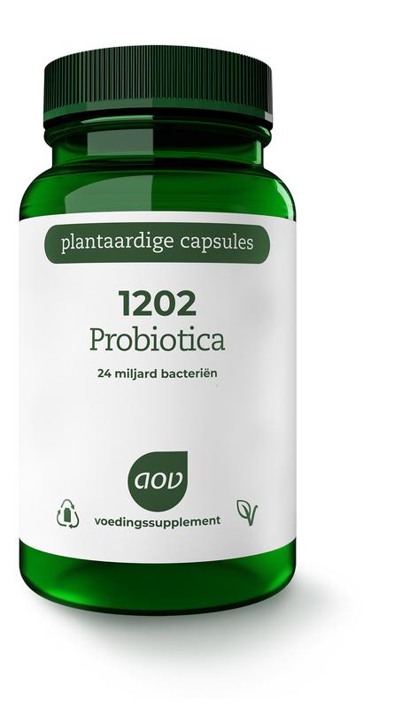 AOV 1202 Probiotica F 24 miljard vegetarian capsules featuring micro-organisms for digestive health.