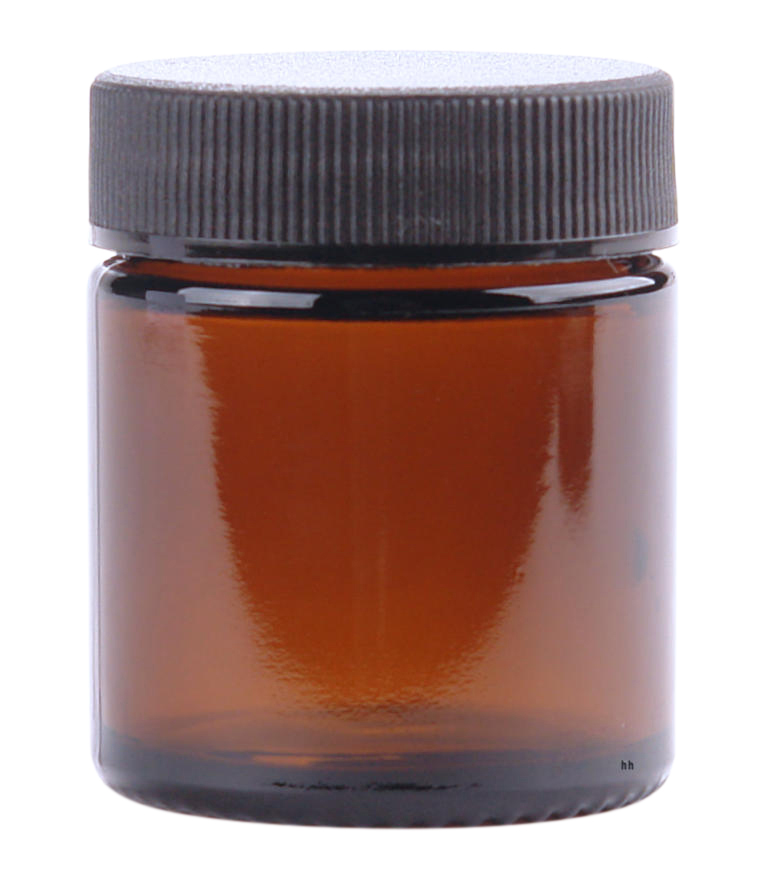 Amber brown glass Helios Holland 30ml cream pot with lid, ideal for packaging skincare products, shown with lid on.