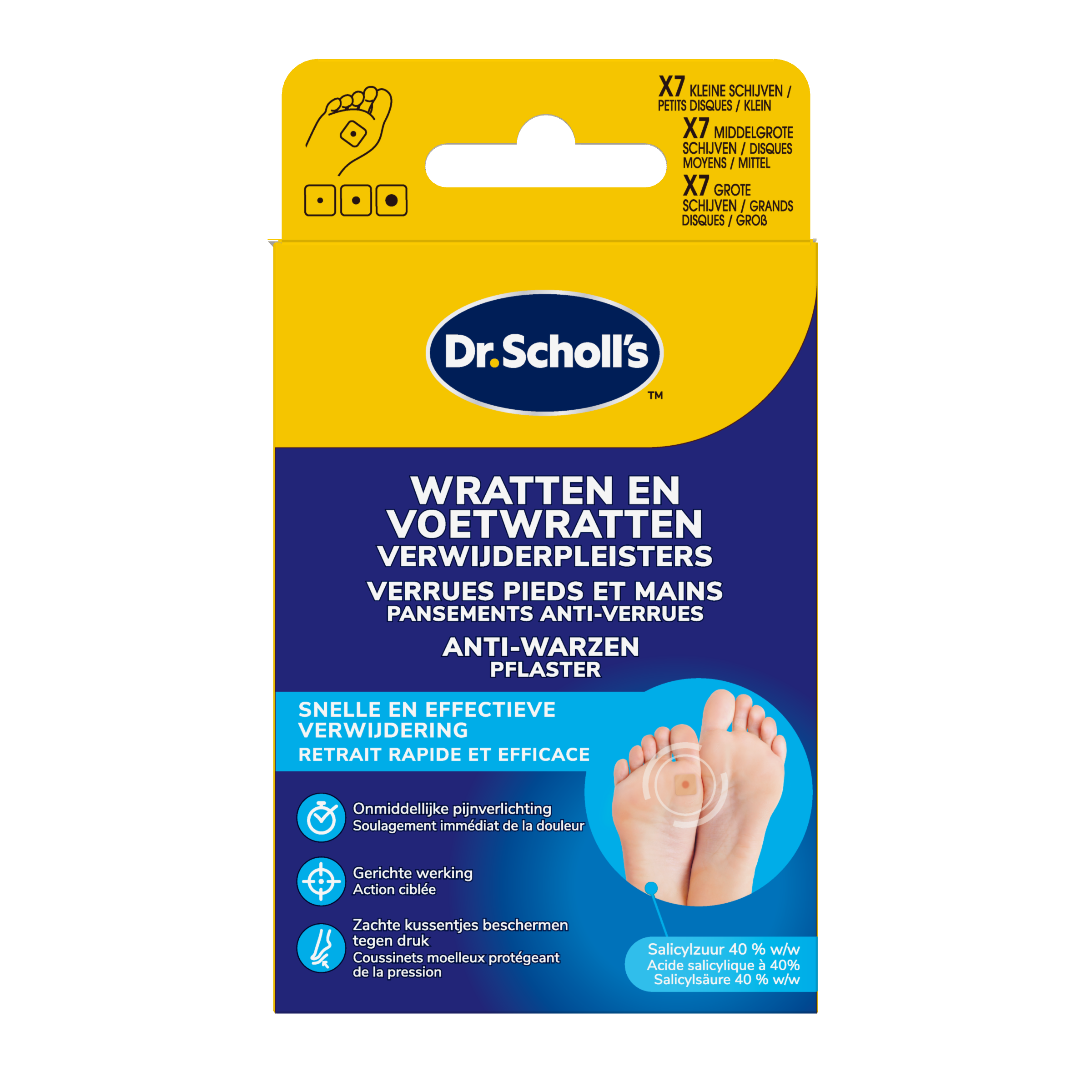 Dr. Scholl's Wratten en voetwratten verwijderpleisters, 21 stuks, for effective foot wart removal and foot care.