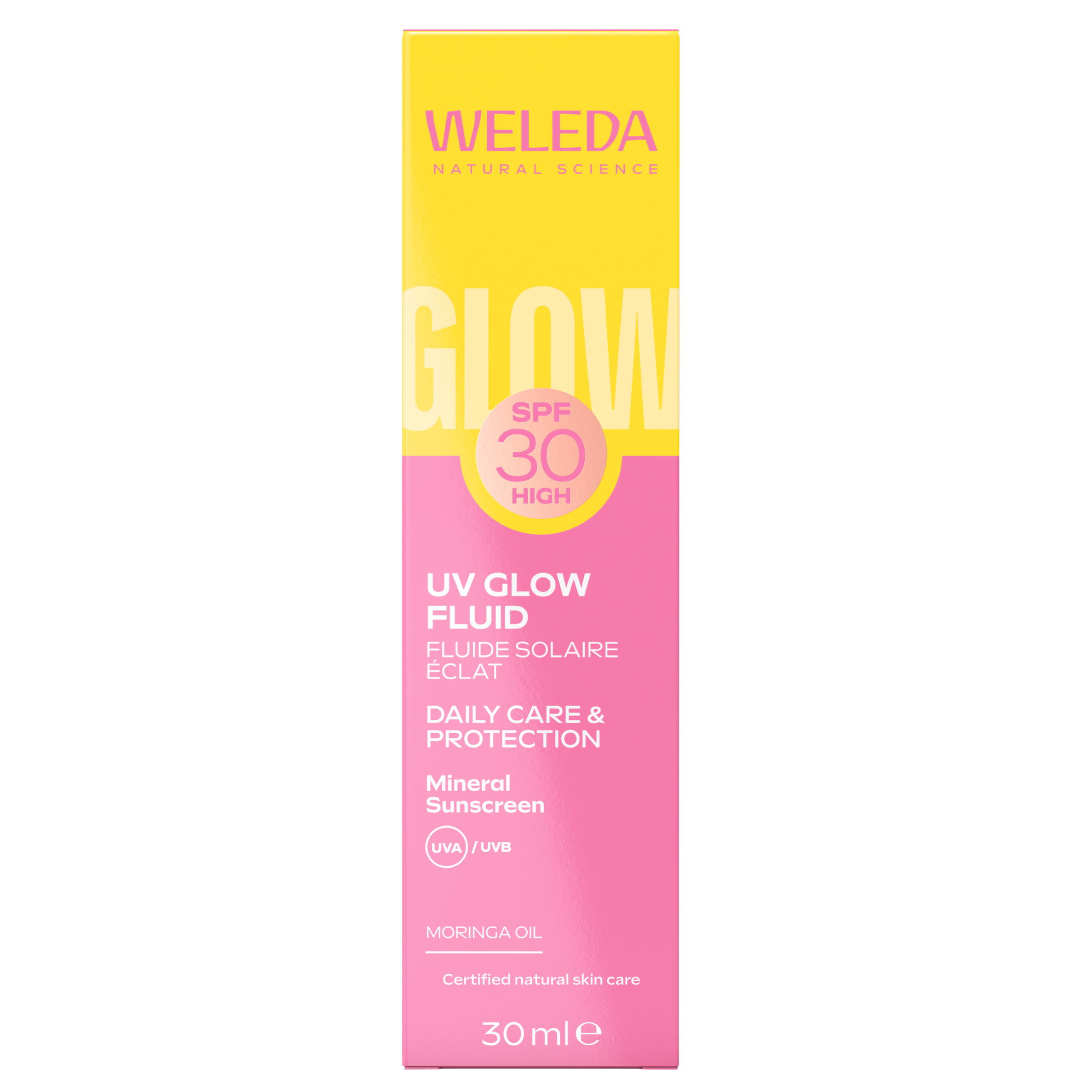 Weleda Zonnefluide SPF30 sun protection lotion in a 30ml tube, designed for safe sun exposure and skin care.