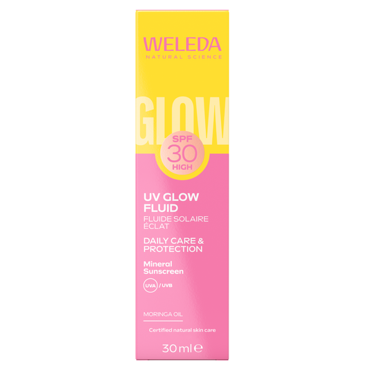 Weleda Zonnefluide SPF30 sun protection lotion in a 30ml tube, designed for safe sun exposure and skin care.