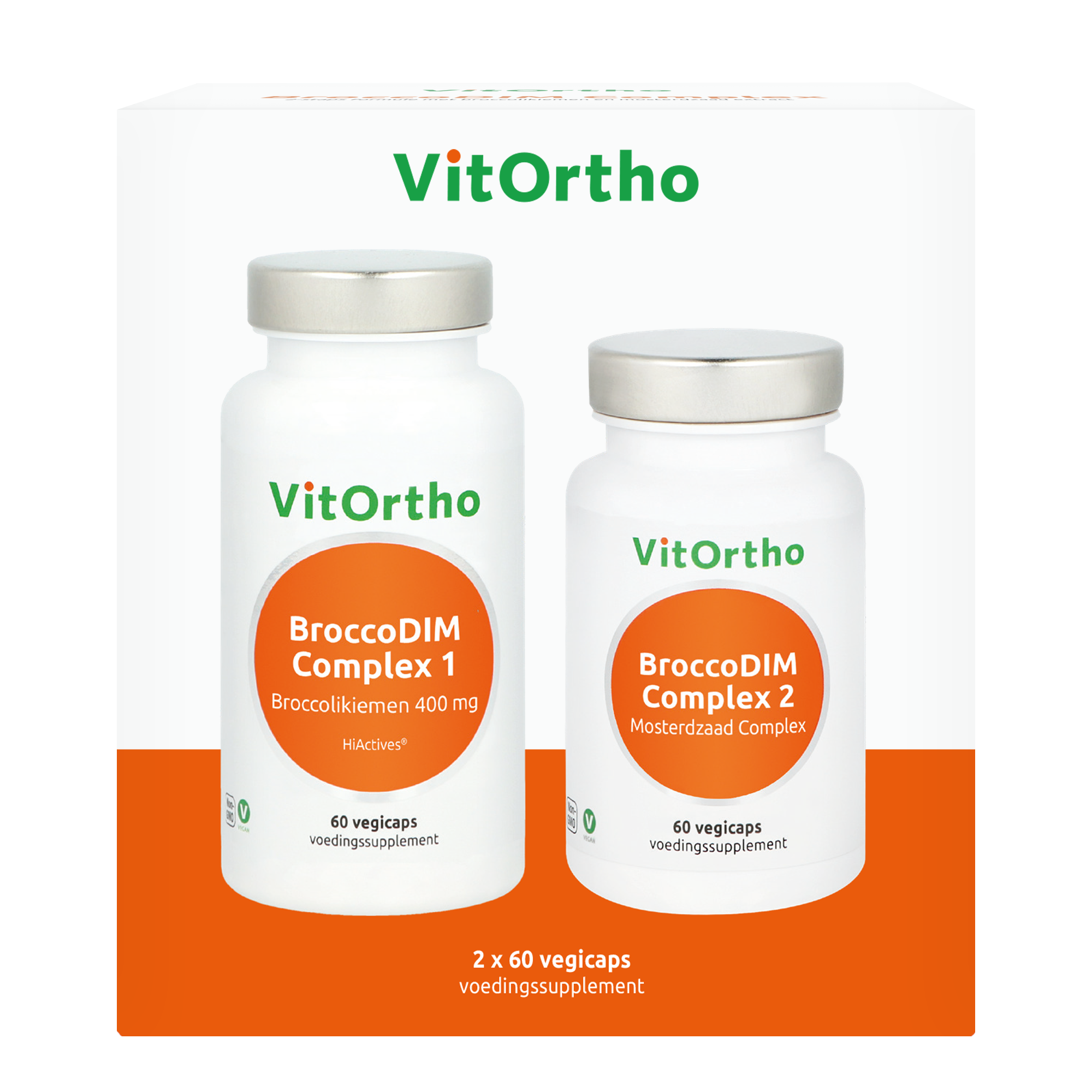 VitOrtho Broccodim complex vegetarian capsules, dietary supplement in a blister pack, shown in a close-up image.