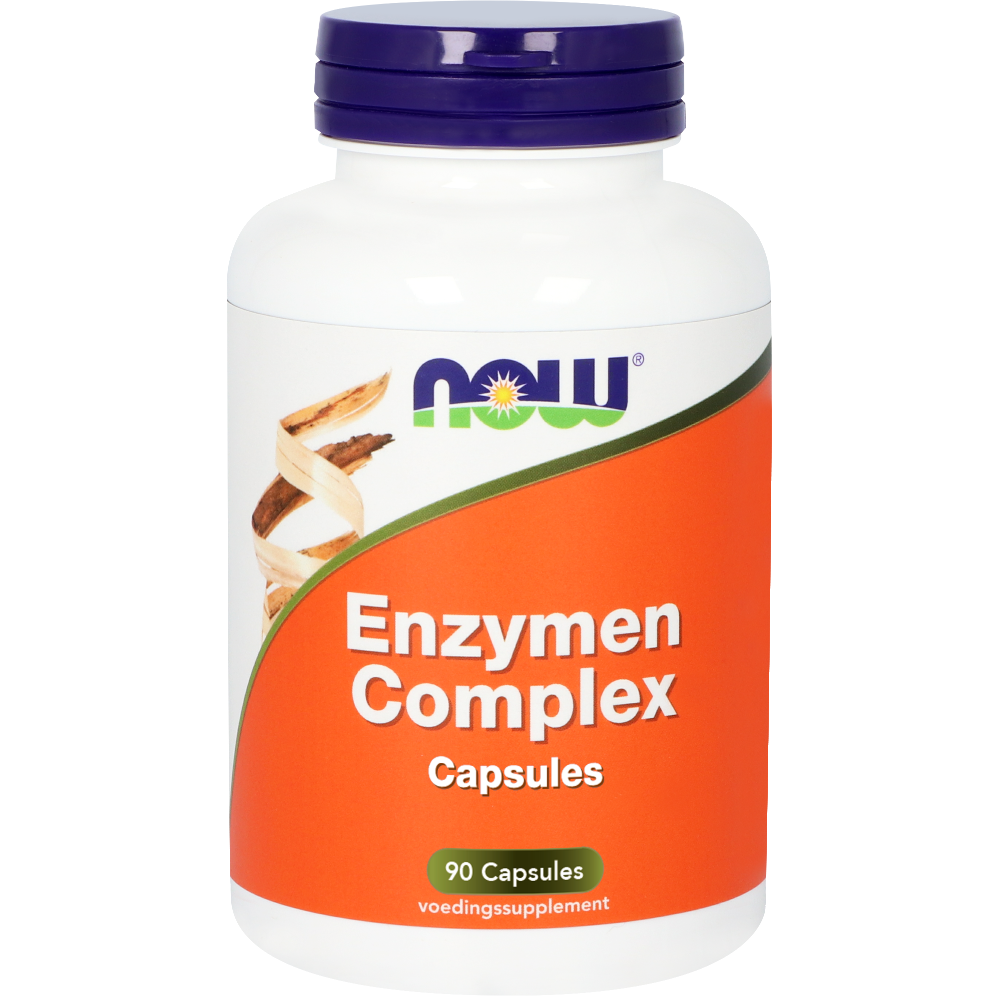 NOW Enzymen complex capsules, dietary fiber and enzyme supplement, with 90 capsules for digestive support.