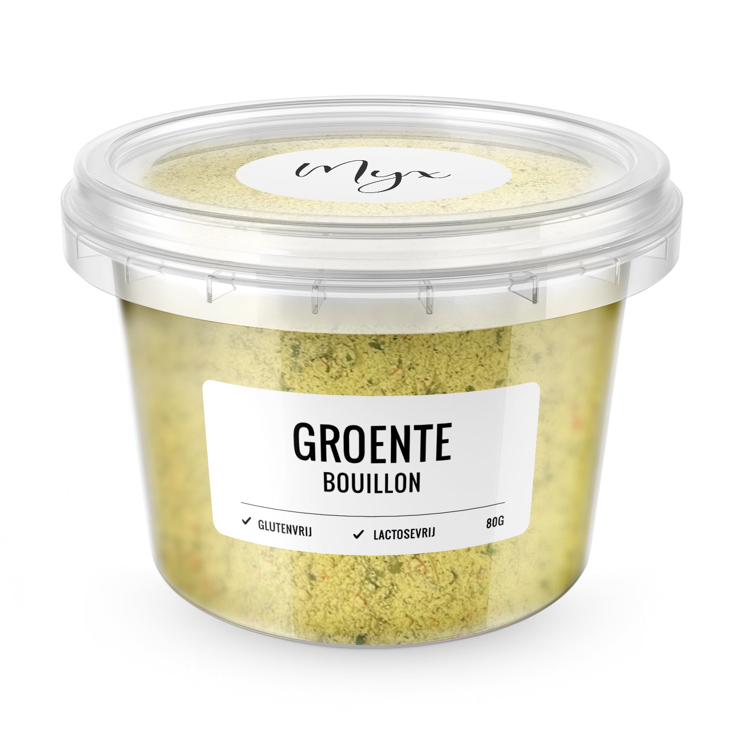 Myx glutenvrije groentebouillon in 80g container, ideal for flavorful soups and broths
