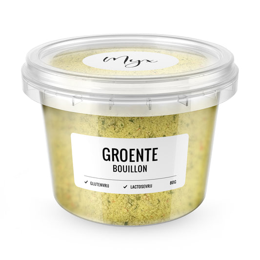 Myx glutenvrije groentebouillon in 80g container, ideal for flavorful soups and broths