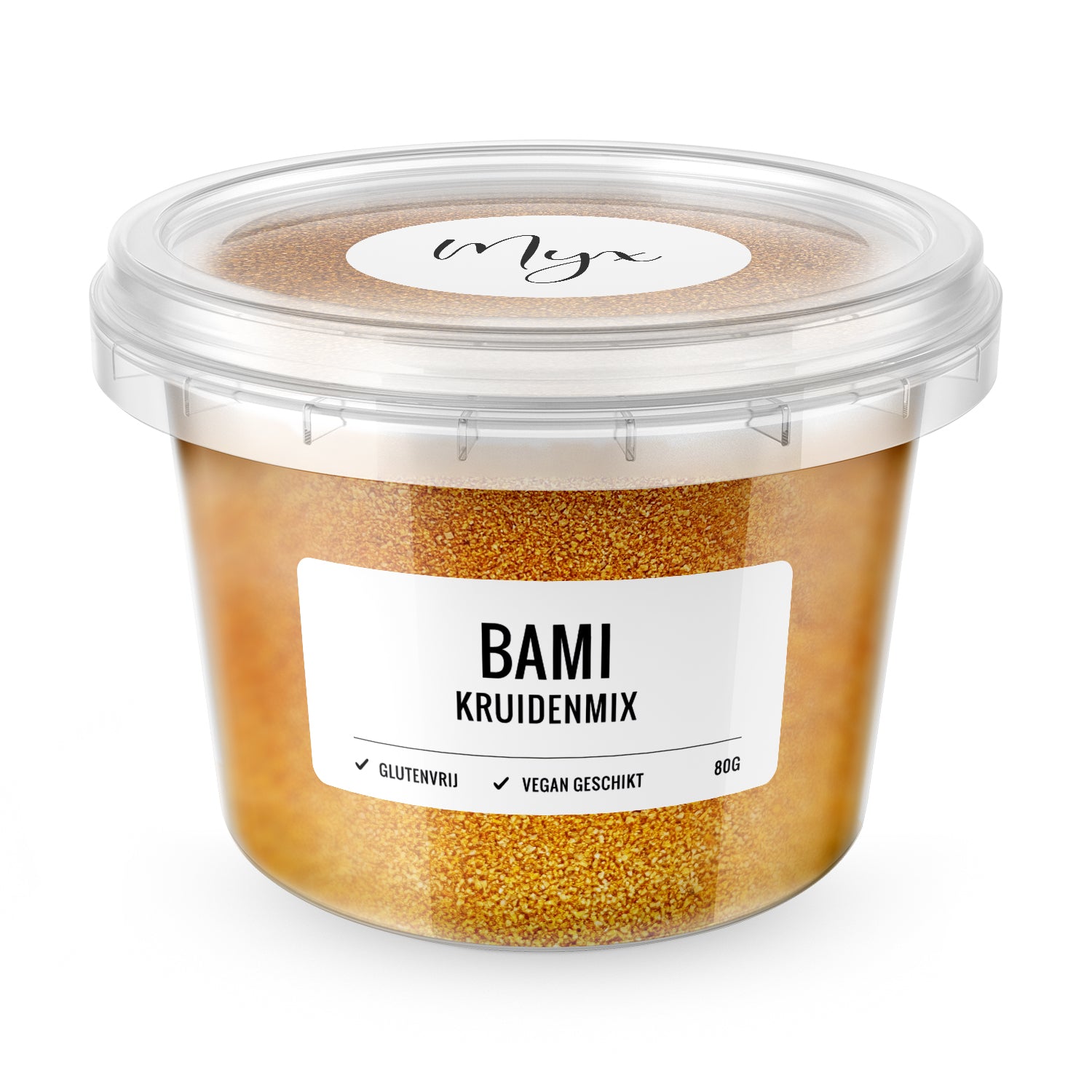 Myx Kruidenmix bami gluten-free seasoning blend in an 80g package, ideal for flavorful Asian noodle dishes.