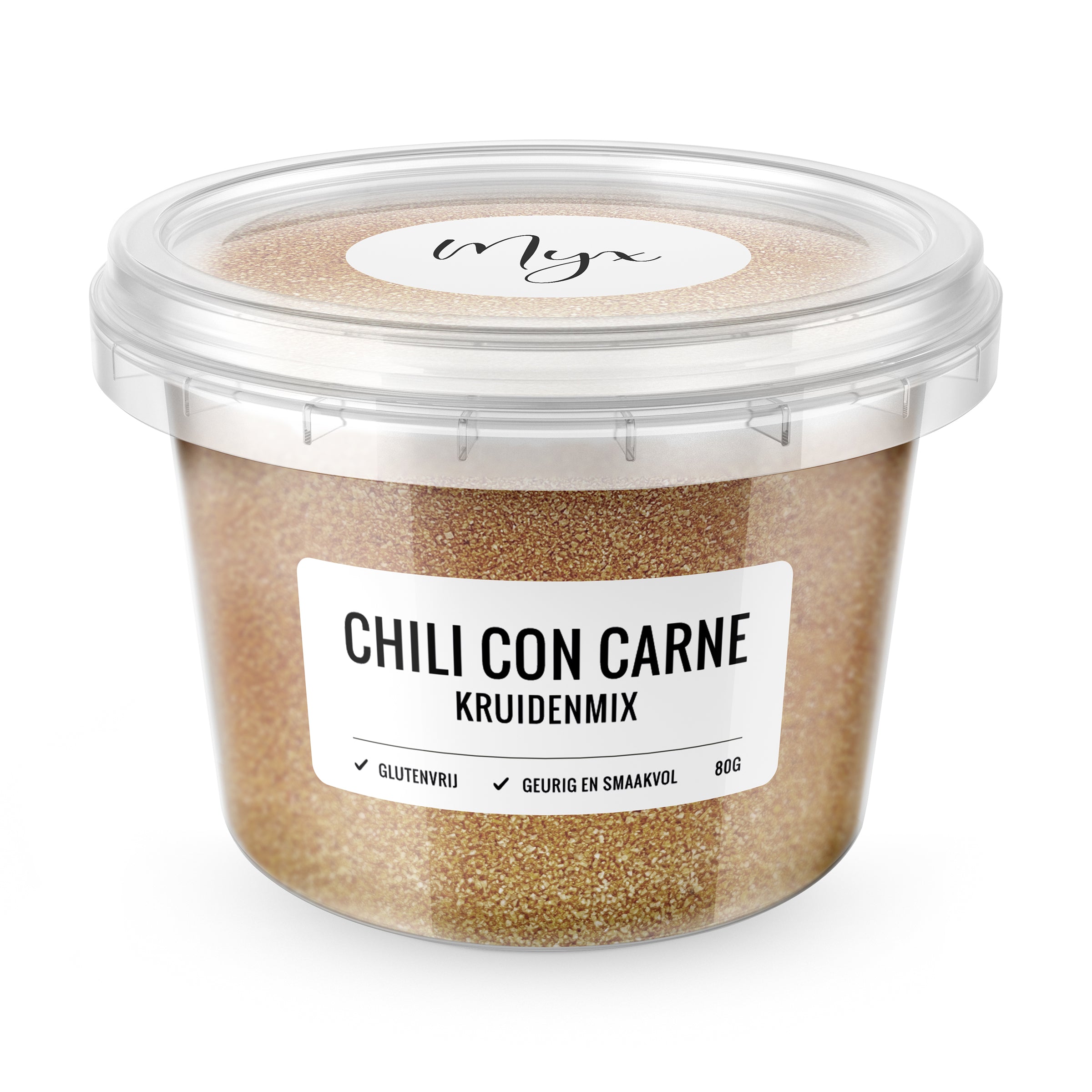 Myx Kruidenmix chili con carne glutenvrij in 80g packet, seasoning blend with herbs and spices for flavorful gluten-free chili