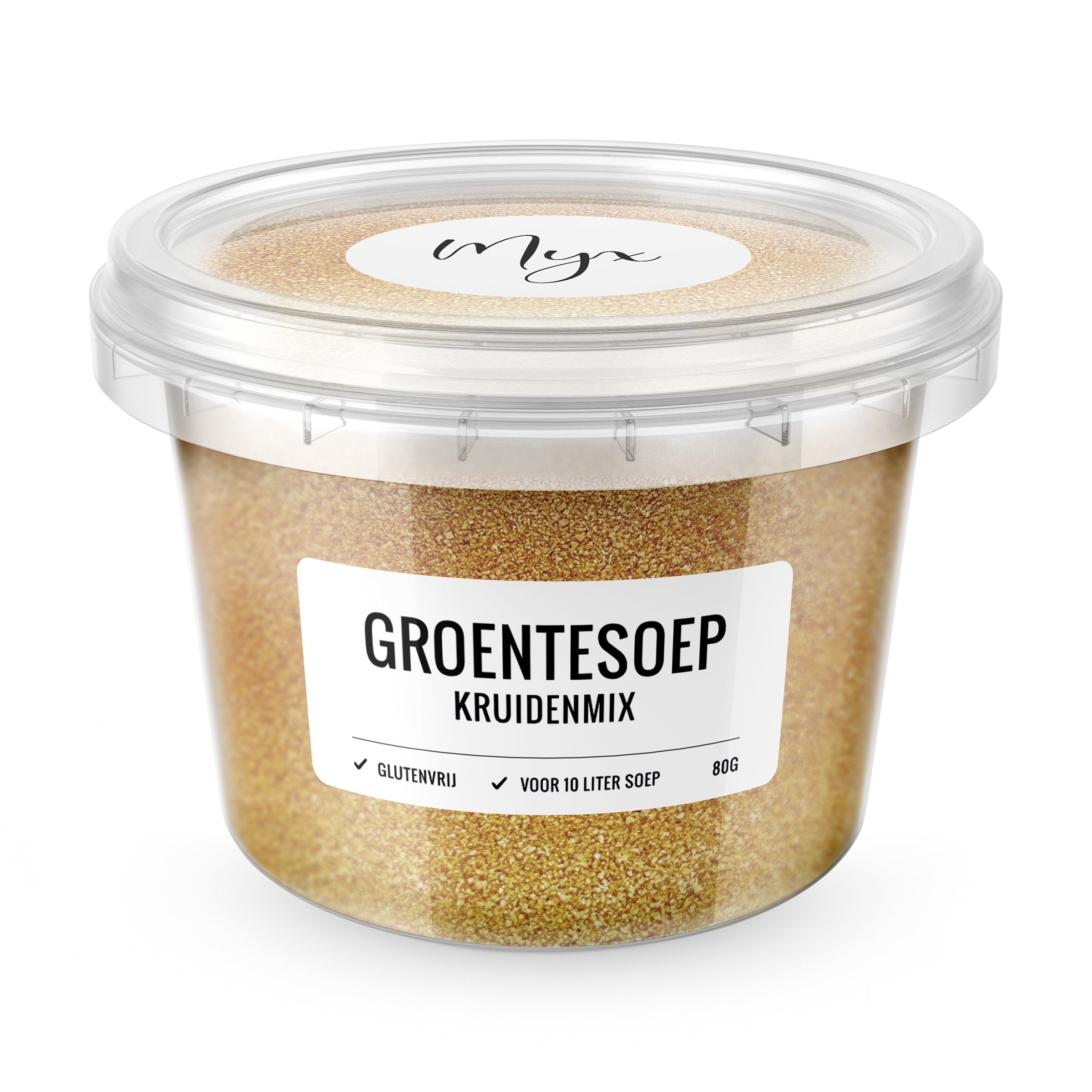 Myx kruidenmix groentesoep glutenvrij in 80g package, featuring fresh herbs and spices for flavorful, gluten-free vegetable soup.