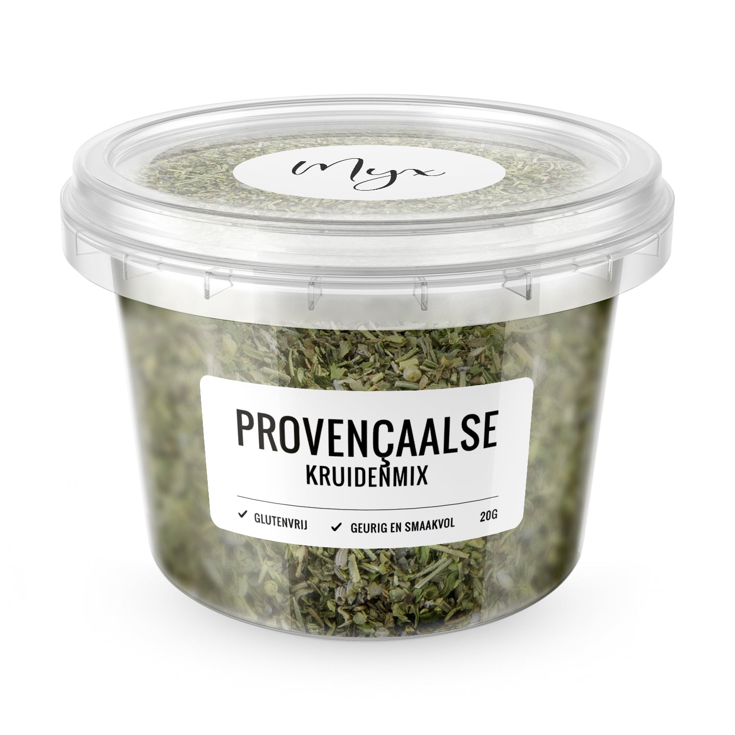 Myx Provencaalse kruidenmix glutenvrij in 20g package, a blend of herbs, salts, and meal spices for flavorful cooking.