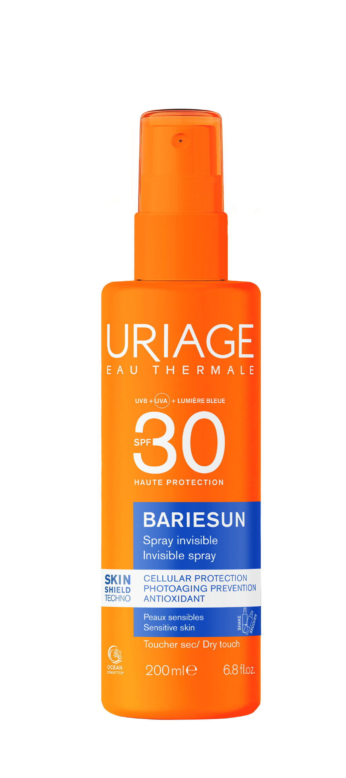 Uriage Bariesun SPF30 spray in a 200ml bottle, sun protection product for skin, shown in the image.