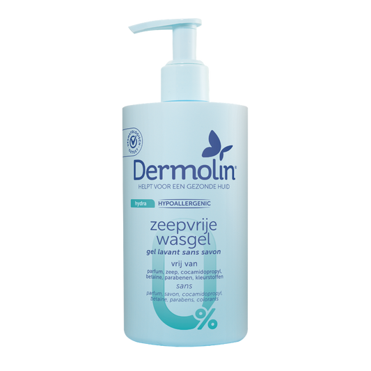 Dermolin Zeepvrije wasgel voor lichaamsverzorging, 750 mg, met zachte formule en fles met witte wasgel voor huidverzorging