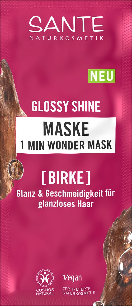 Sante Glossy Shine 1-Minute Wonder Hair Mask in 20ml jar, smooth and glossy hair care treatment.