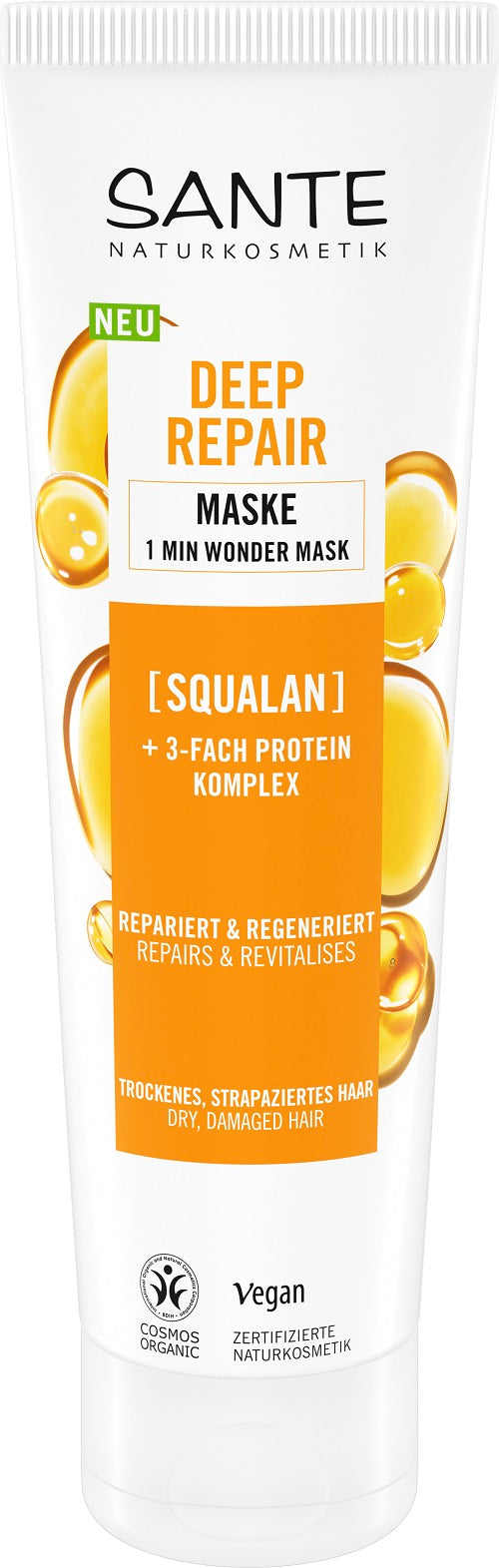 Sante Deep Repair Mask with squalane in 150ml bottle, nourishing hair care treatment for damaged hair.