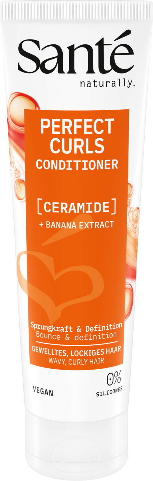 Sante Perfect Curls Conditioner with ceramide, 150ml, nourishing hair care product for curly hair, in a white bottle with a pump.