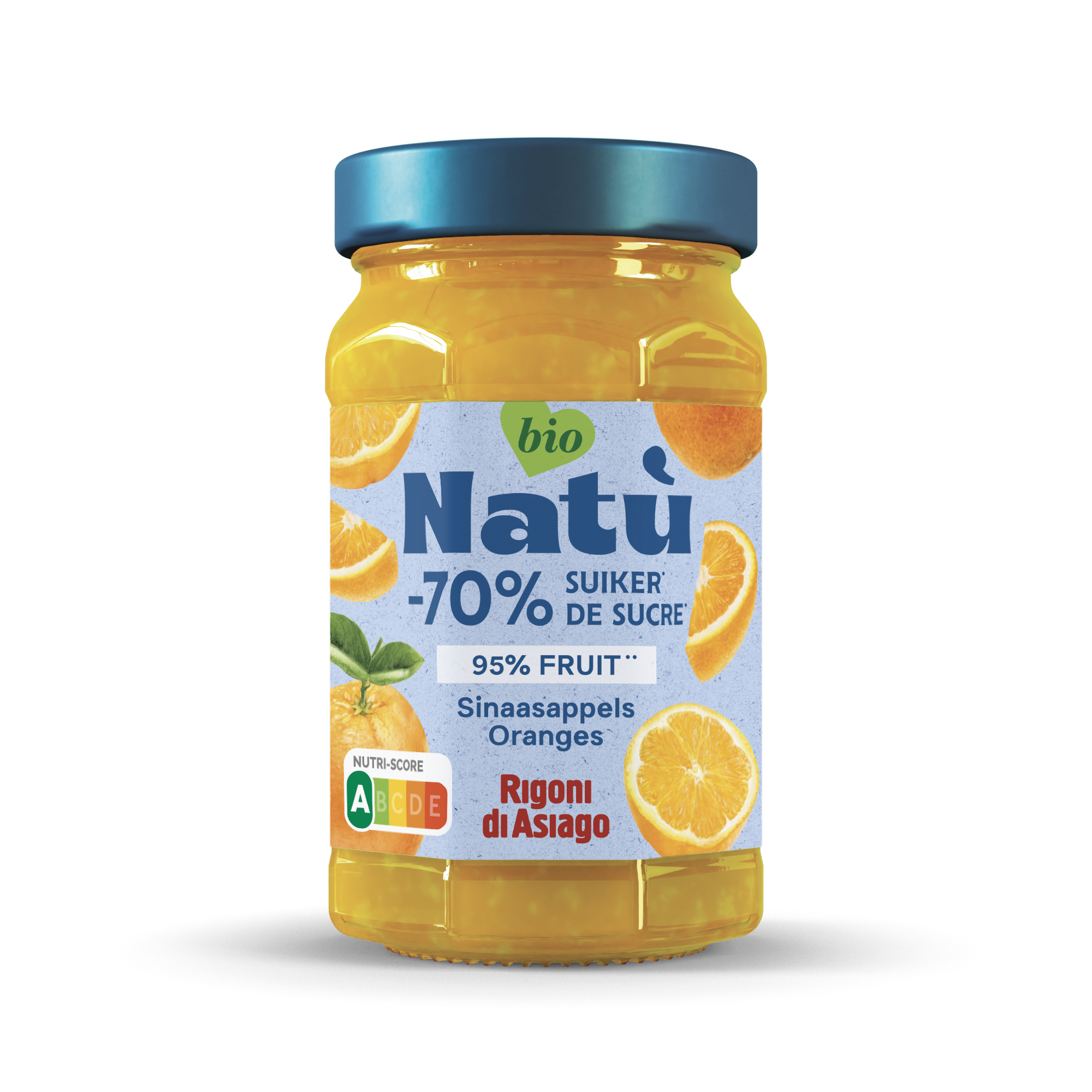 Natu Sinaasappel jam, organic orange spread with 70% less sugar, in a 240g jar, ideal for bread or toast.