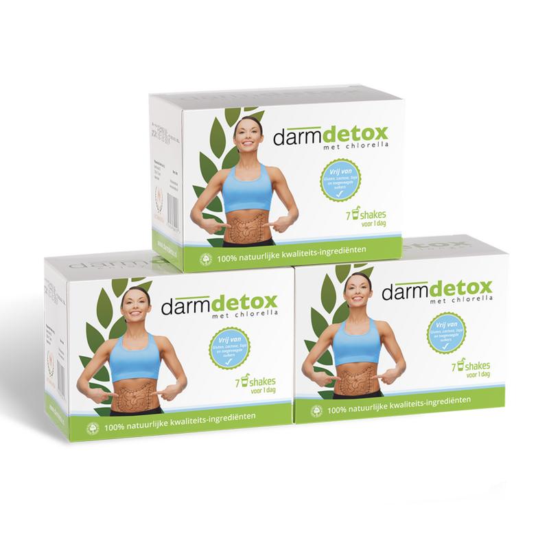 Vitamunda Darmdetox 3-daagse kuur set with herbal supplements for digestive health, featuring multiple herbal capsules and ingredients.