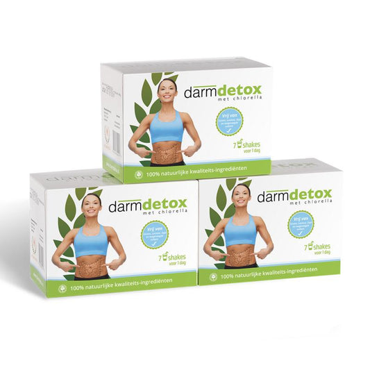 Vitamunda Darmdetox 3-daagse kuur set with herbal supplements for digestive health, featuring multiple herbal capsules and ingredients.