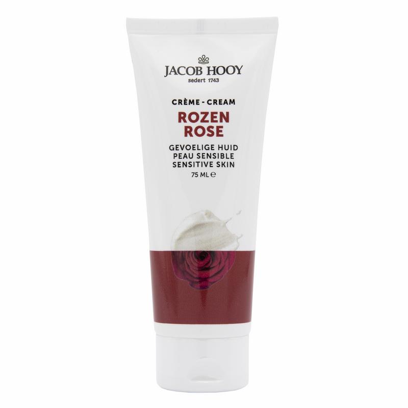 Jacob Hooy Rozencreme in a 75ml jar, facial skincare product with a rose-scented cream for nourishing and hydrating skin.