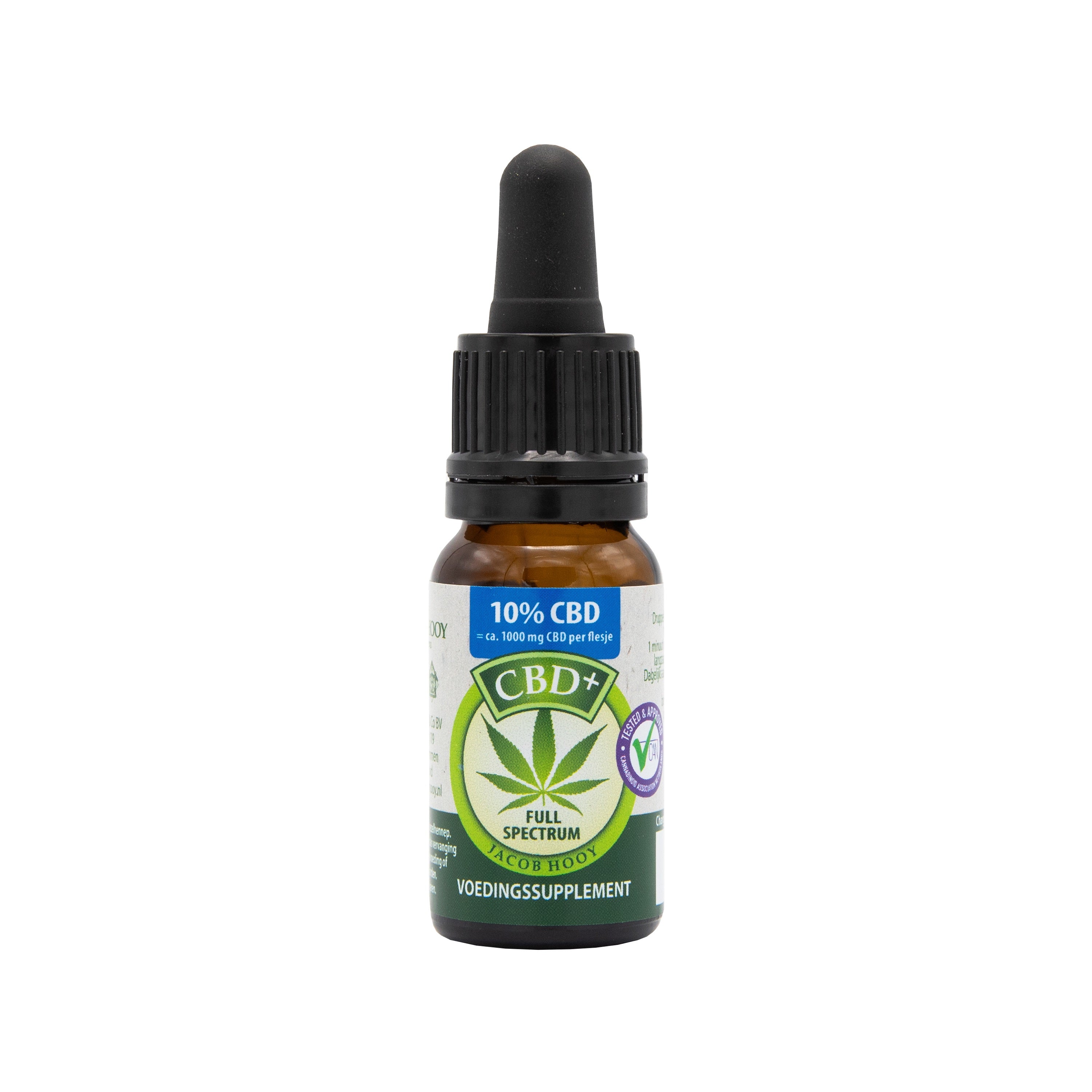 Jacob Hooy CBD Oil 10% in 10ml bottle, herbal supplement with cannabidiol, natural herbal preparation.