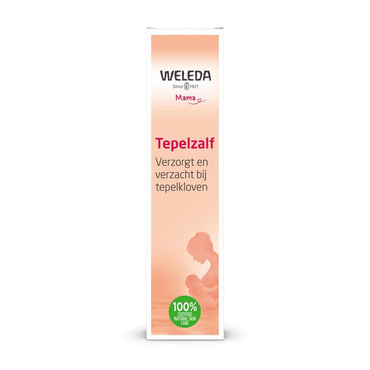 Weleda Mama tepelzalf 25g, natural body care product in a white tube with green accents for soothing skin.