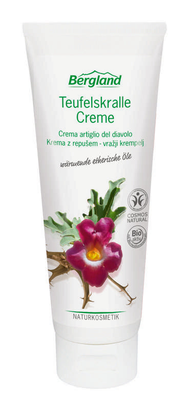 Bergland Duivelklauw creme 100ml, body care product in a tube with a white cap, featuring natural ingredients.