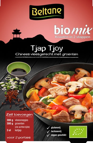 Beltane Tjap Tjoy bio herbal and seasoning mix in 21.30 grams, with colorful herbs and spices in a clear package.
