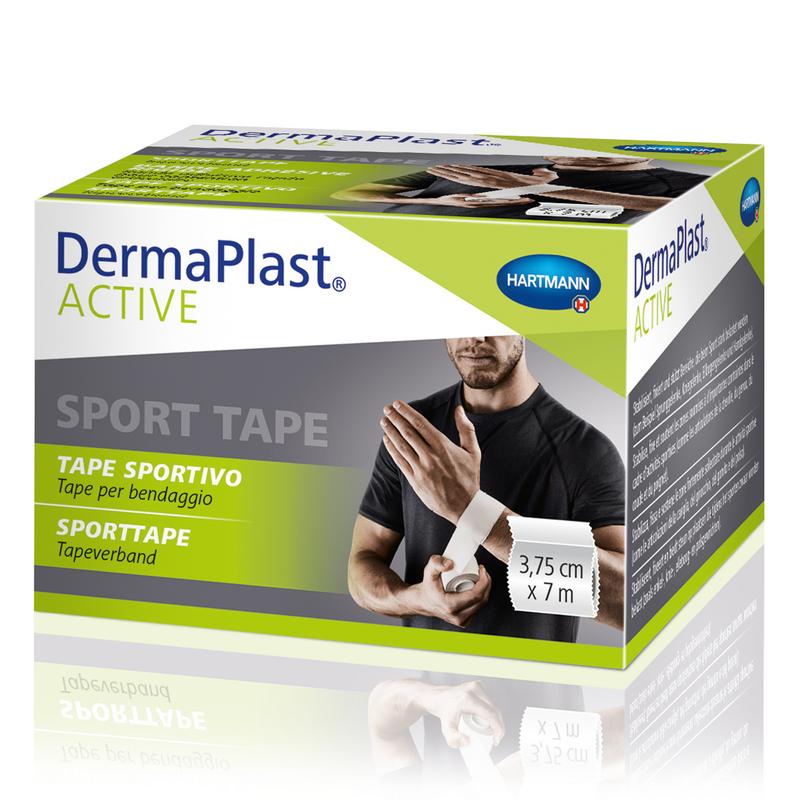 Dermaplast Active Sporttape M, a flexible athletic tape shown in the image, designed for sports injury support and stabilization.