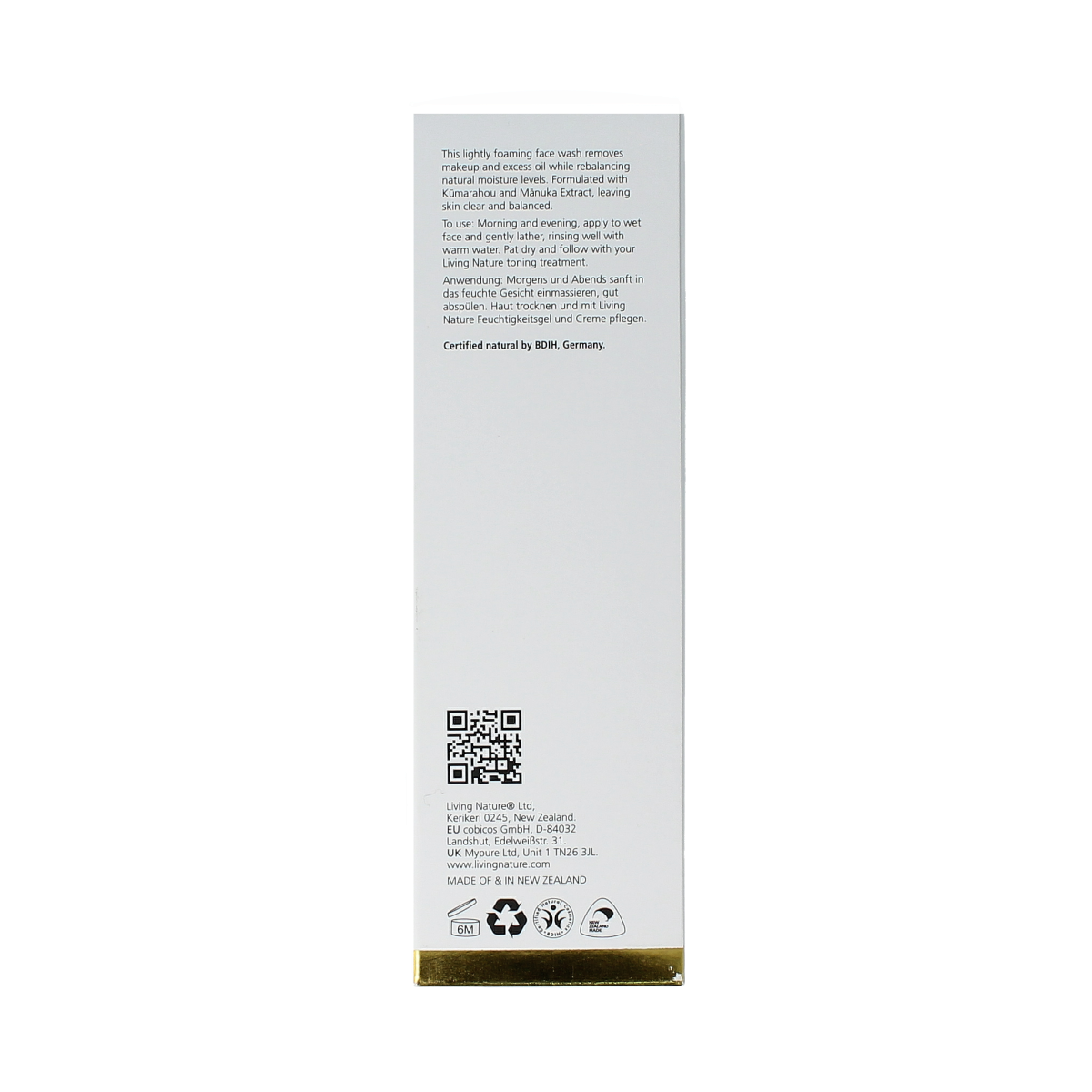 Living Nature Purifying Cleanser in 120ml bottle, natural facial skincare product for deep cleansing and skin renewal.