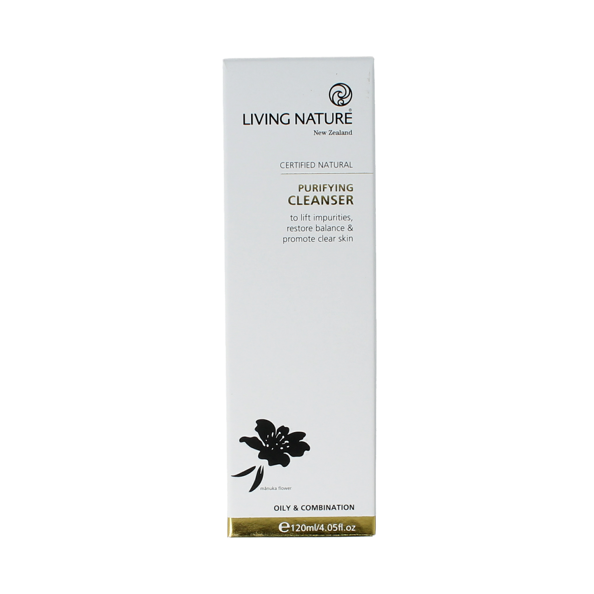 Living Nature Purifying Cleanser for facial skincare, 120ml bottle, gentle natural facial cleansing product.