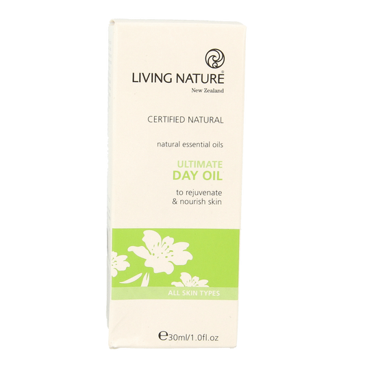 Living Nature Ultieme dagolie in a 30ml bottle, facial skincare product with dropper for nourishing daytime facial oil.
