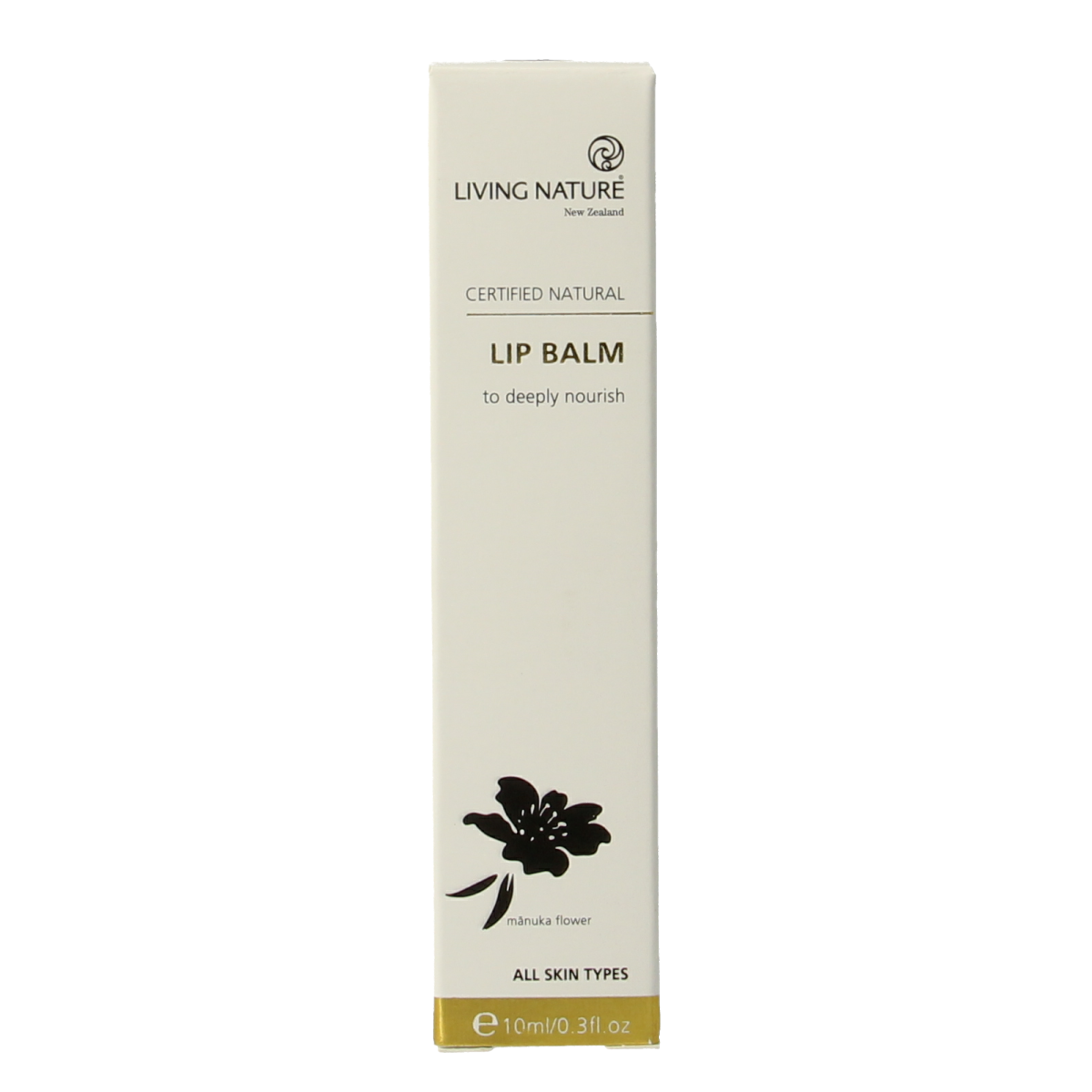 Living Nature Lippenbalsem in 10ml tube, natural lip care product, smooth balm for moisturized lips, brand Living Nature.