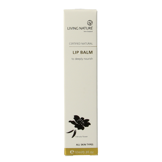 Living Nature Lippenbalsem in 10ml tube, natural lip care product, smooth balm for moisturized lips, brand Living Nature.