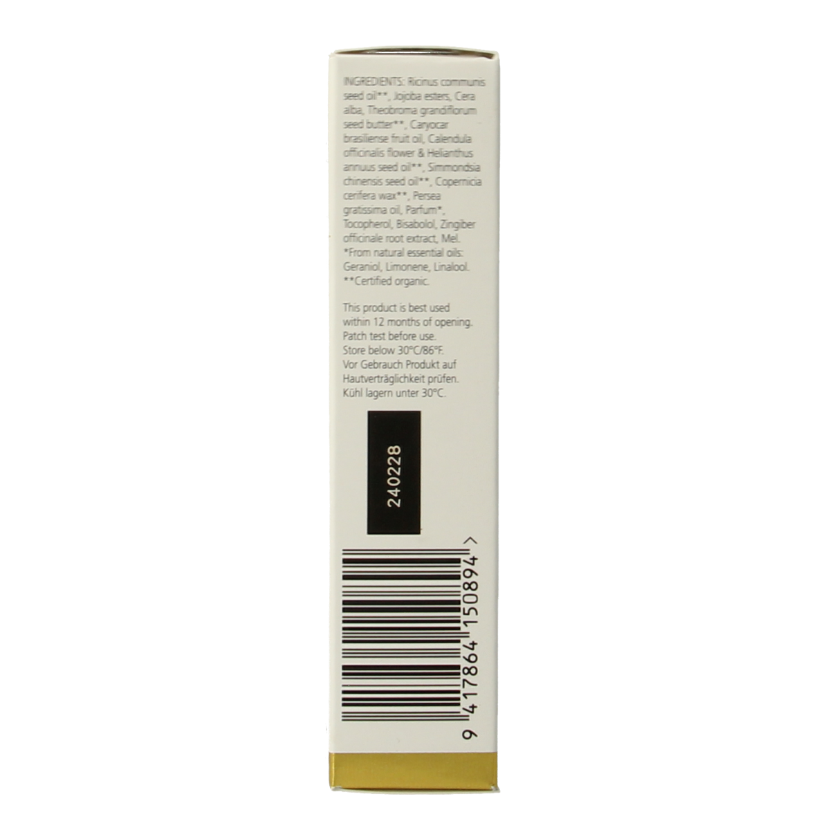Living Nature Lippenbalsem in 10ml tube, natural lip care product with a smooth, nourishing texture and eco-friendly packaging.