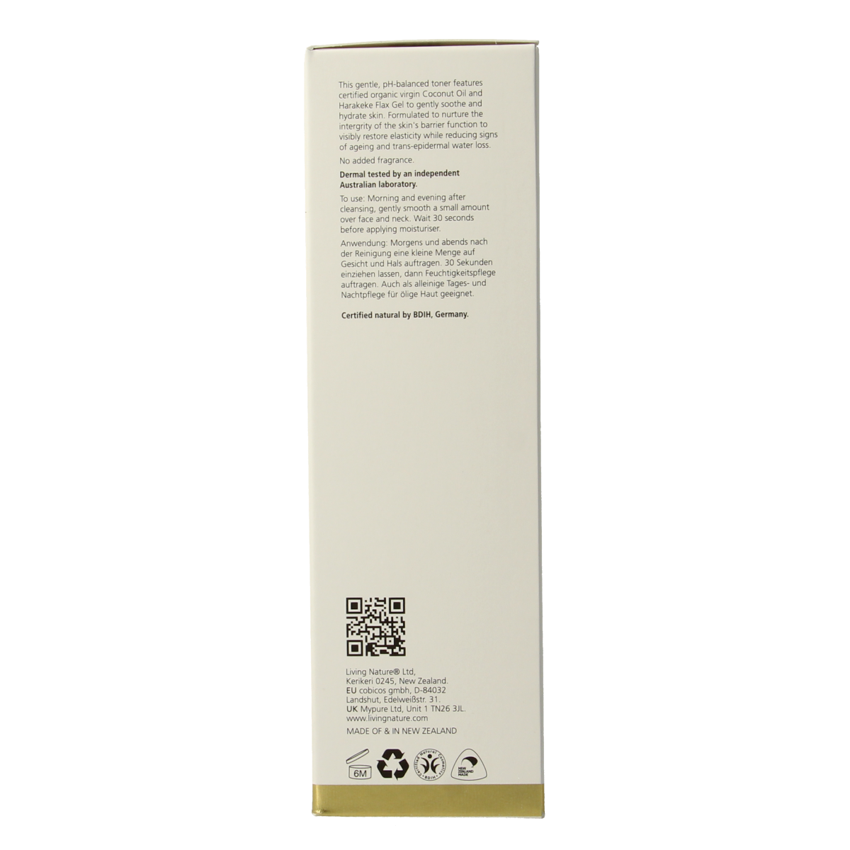 Living Nature Hydraterende tonic gel for sensitive skin in a 100ml bottle, facial skincare product with a clear gel texture.