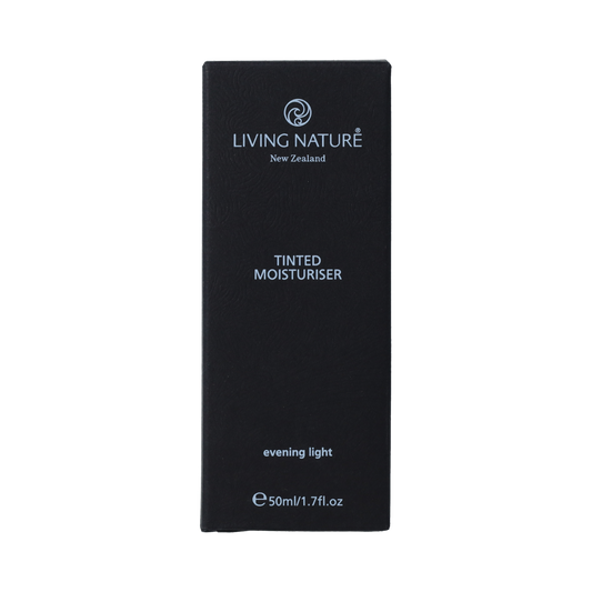 Living Nature Evening Light Tinted Moisturizer in 50ml, a facial skincare product with tinted, hydrating formula in a sleek bottle