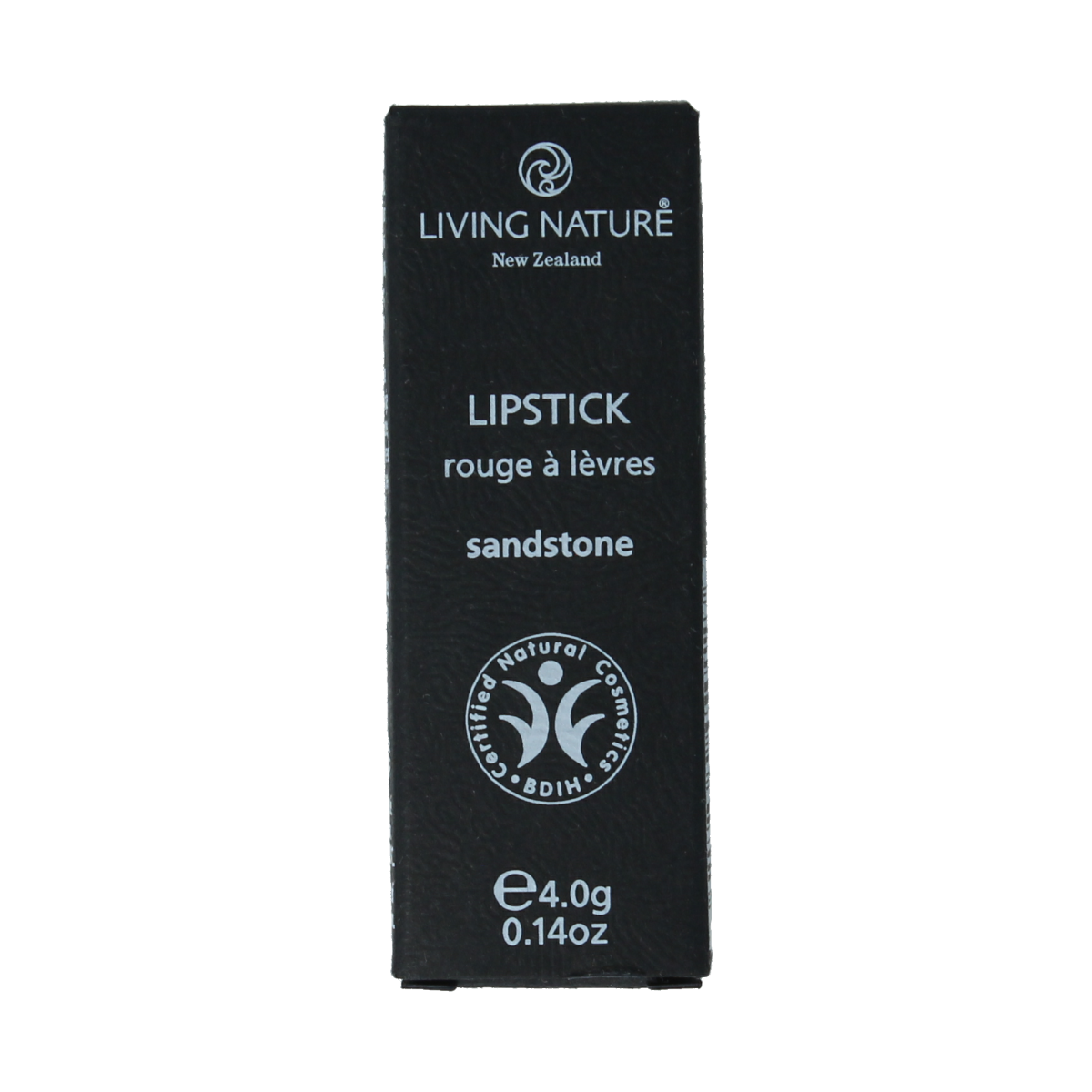 Living Nature Lipstick in Sand Stone, 4g, natural make-up product with warm nude shade, in sleek packaging.