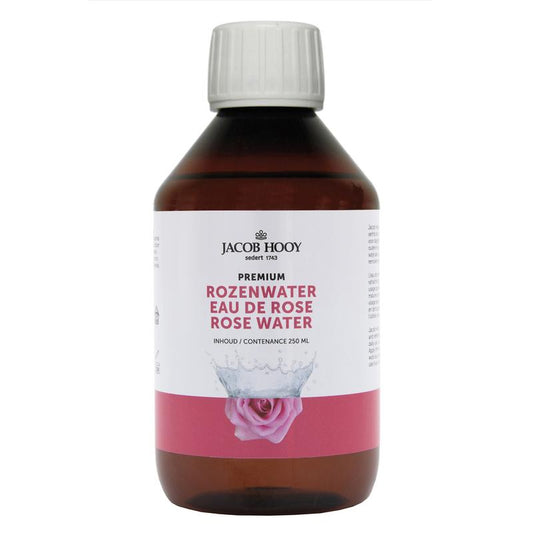 Jacob Hooy Rozenwater facial spray in 250ml bottle, natural rose water for skincare and facial hydration.