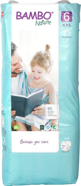 Bambo Babyluier XXL 16+kg, pack of 40 disposable diapers from Bambo, designed for infants over 16 kg.