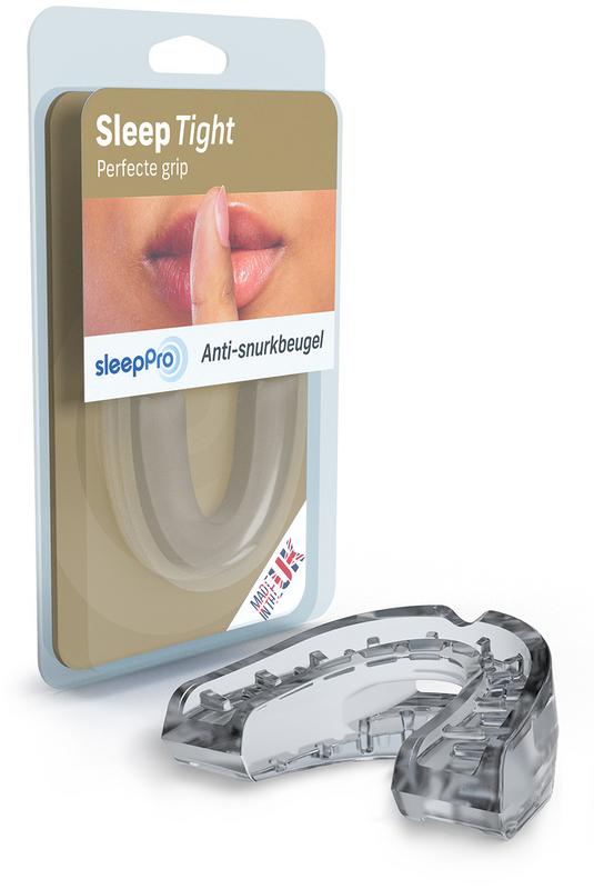 SleepPro Snurkbeugel sleep tight mouthguard for sleep therapy, shown in a close-up image of the mouthguard for nighttime use.