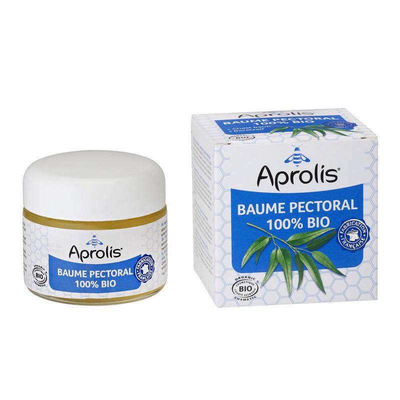 Aprolis Borstbalsem bio 50ml in a small jar, natural body care product with a white lid and label, designed for soothing skin.