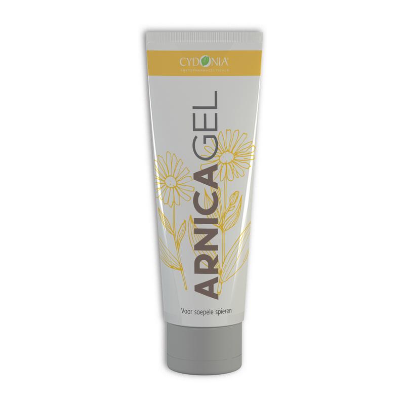 Cydonia Arnica gel in 250ml bottle, herbal preparation with fresh arnica flowers and natural ingredients, for soothing relief.