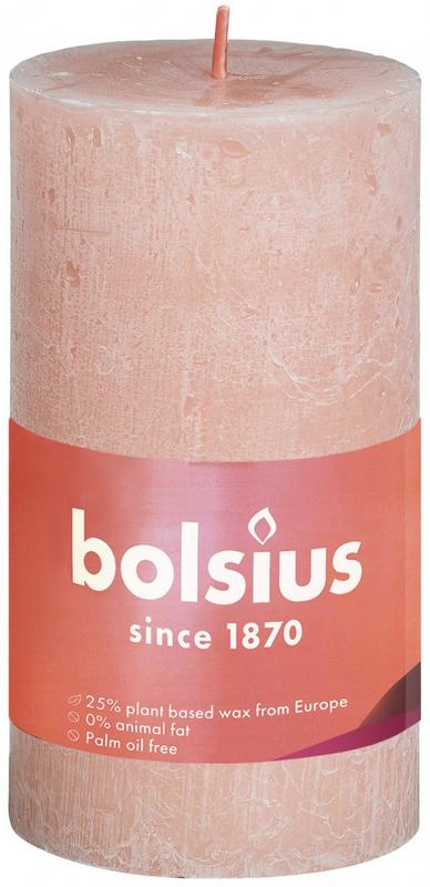 Bolsius Rustiekkaars Shine 100/50 misty pink candle, natural wax finish, displayed in a candle holder.