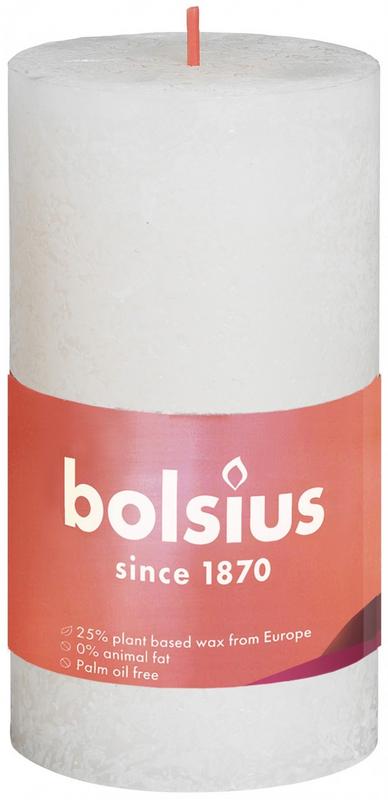 Bolsius Rustiekkaars Shine 100/50 soft pearl candle, showing its rustic design and soft pearl color in a close-up image.