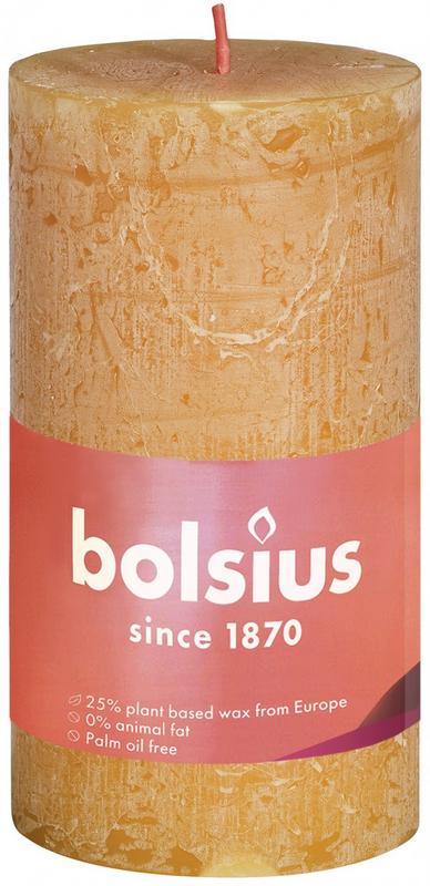 Bolsius Rustiekkaars Shine 100/50 honeycomb yellow candle, natural wax finish, showing textured surface and warm yellow color.