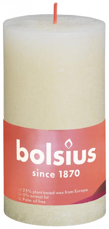 Bolsius Rustiekkaars Shine 130/68 soft pearl, decorative candle in a natural finish, 1 piece.