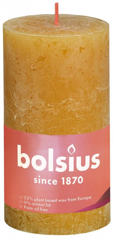 Bolsius Rustiekkaars Shine 130/68 honeycomb yellow candle, natural wax, with textured surface, 1 piece.
