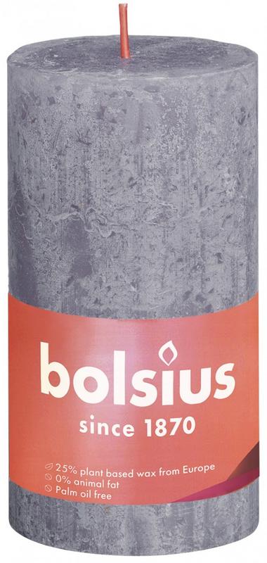 Frosted lavender Bolsius Rustiekkaars shine 130/68 candlestick, natural wax candle in a rustic style, single piece shown in the image.