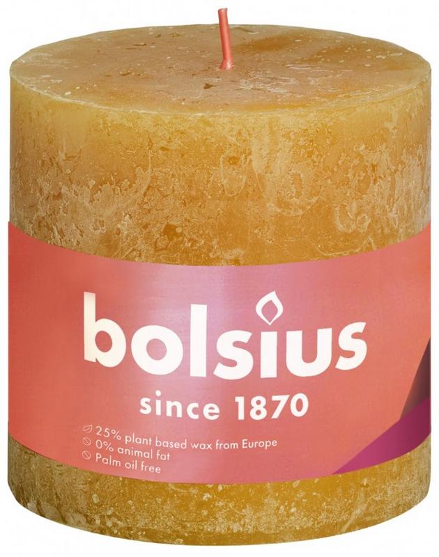 Bolsius Rustiekkaars Shine 100/100 honeycomb yellow candle, natural textured design, single wax candle for home decor