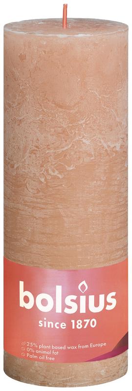 Rustic pink Bolsius Kaarsen Shine 190/68, misty pink candle with textured surface, perfect for cozy ambiance.