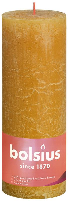 Bolsius Rustiekkaars Shine 190/68 honeycomb yellow candle, natural wax finish, showing the textured surface and warm color.